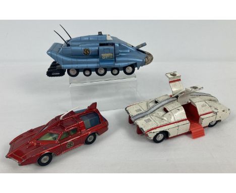 3 vintage Captain Scarlet diecast vehicles by Dinky, in playworn condition. No. 103 Spectrum Patrol Car, No. 104 Spectrum Pur