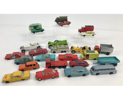 25 vintage diecast vehicles by Matchbox/Lesney and Husky all in playworn condition. To include: No. 66 Greyhound Coach, No. 2