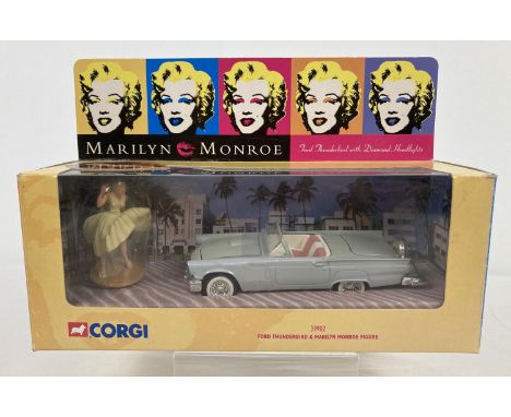 Boxed #39902 Marilyn Monroe Ford Thunderbird 7 vehicle and figure diecast model set by Corgi. 