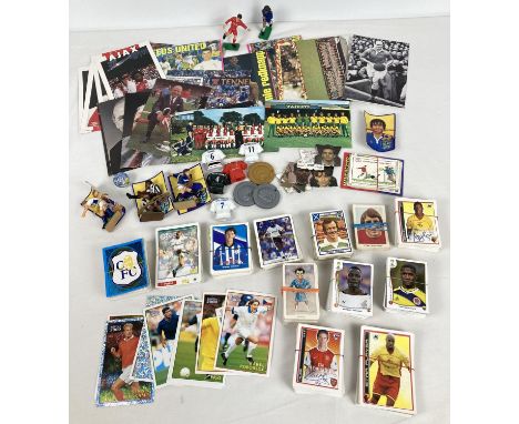 A box of assorted vintage football trading cards, stickers &amp; collectables. To include: Panini football 78, France '98 &am