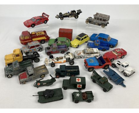 A box of assorted vintage Corgi diecast vehicles, in play worn condition. To include: Whizzwheels, Juniors, Major and Classic