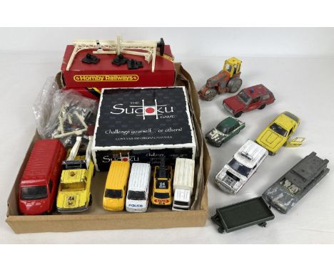 A collection of assorted diecast, railway and games. To include: 7 vintage Dinky Toys in play worn condition, 2 boxes of Horn