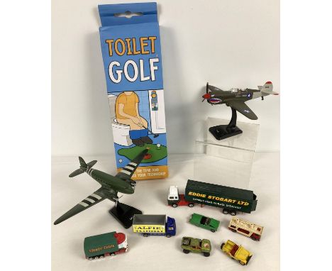 A collection of assorted toys to include diecast, model aeroplanes and boxed novelty game. Lot includes: 2 x New-Ray model pl