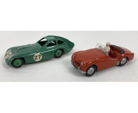 2 vintage 1950's Dinky diecast cars. #163 Bristol 450 in green with No.27 decals - good condition with some signs of wear. To