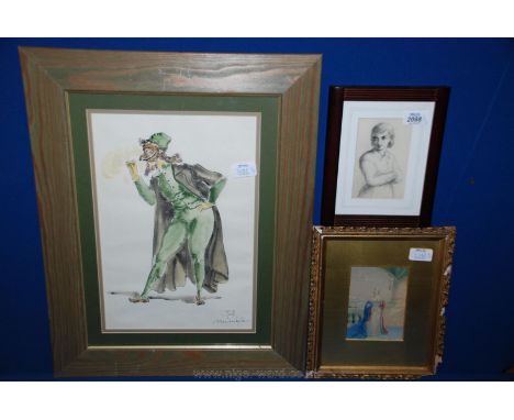 A 19th c. Pencil Portrait of young girl and two other Pictures