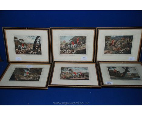 A set of six coloured Fox Hunting Prints by Samuel Howitt, dated 1798/9, one glass a/f
