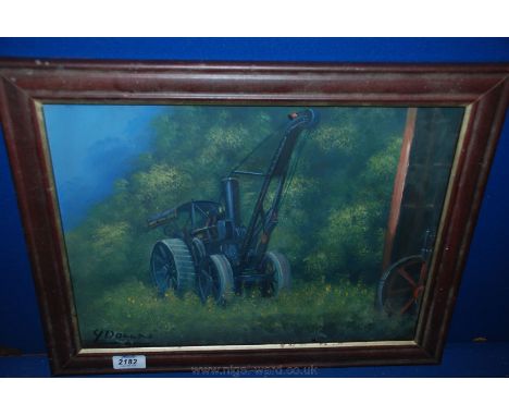 A Gouache Oil painting of a traction engine, signed