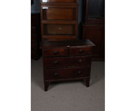 Dark stained pine chest of two short and two long drawers, on bracket feet, 83cm wide