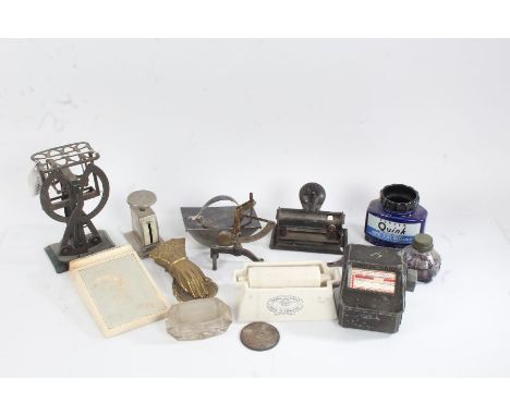 Desk accessories, to include Bates telephone index, Terston series stamp moistener, Quink pen pot, Shannon Office Equipment l
