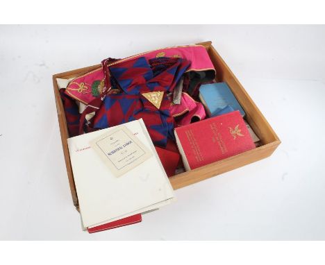 Collection of Holy Royal Arch masonic regalia, to include, two aprons, sash, an edition of United Grand Lodge of England Cons