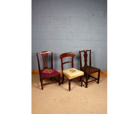 Three 19th century dining chairs of various forms to include a vase back dining chair together with a Chippendale style dinin