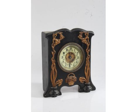 Art Nouveau mantle clock, having gilt metal stylised flowers, the dial with arabic numerals, 19.5cm high