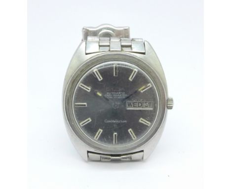 An Omega Constellation automatic chronometer day date wristwatch on an Omega bracelet strap