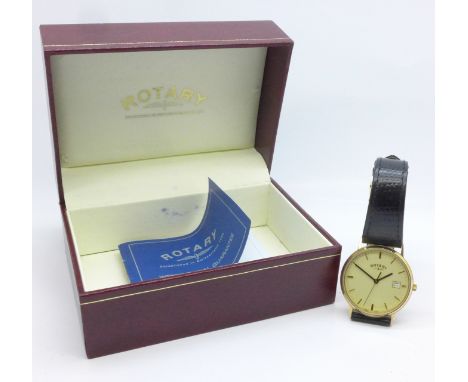 A 9ct gold Rotary wristwatch, boxed, the case back bears inscription dated 1998
