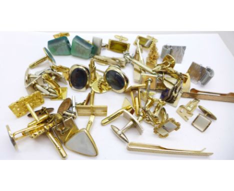 Twenty pairs of cufflinks and assorted tie pins