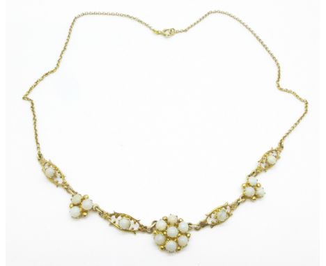 A 9ct gold and opal necklet, 8.2g, (marked 375 in five places including fastener)