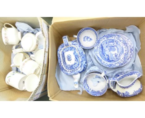 Two boxes of china including Spode Italian, Royal Albert Belinda and Royal Worcester mugs