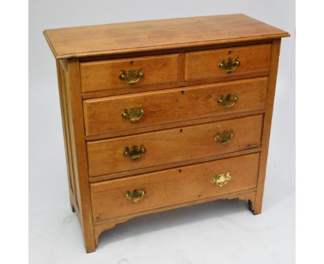 An early 20th century light oak chest of two short and three long graduated drawers, width 107cm. CONDITION REPORT: Basically