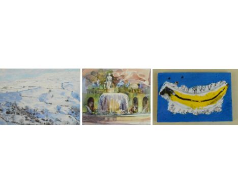 SIMON JOWIFF; acrylic "A Little Light Relief", signed verso and dated 1984, 6.5 x 10cm, AUDREY ASHWORTH; tempera "Kisdon Hill