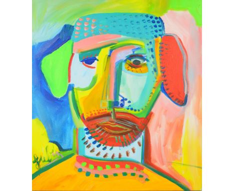 NOAH LUBIN (born 1979); oil on canvas, head and shoulders portrait study, signed, 80 x 69cm, block mounted but unframed. (D) 