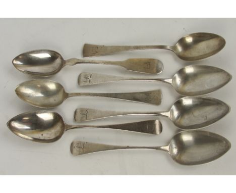 A set of four George III hallmarked silver Old English pattern tablespoons, each engraved with "L" to the finial, Sarah & Joh