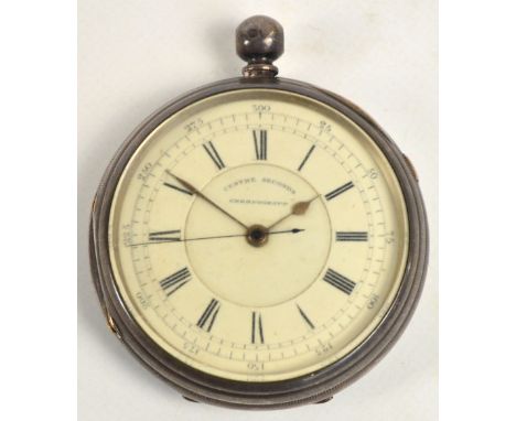 A late 19th century silver cased open face key wind Centre Seconds Chronograph pocket watch, the chapter ring set with Roman 