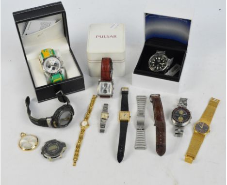 A quantity of fashion watches including boxed Klaus-Kobec wristwatch, a boxed Pulsar Chronograph wristwatch with date apertur