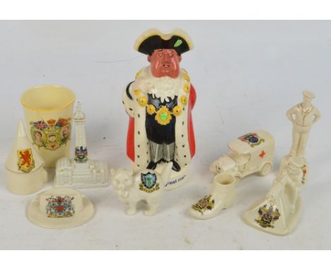 A Beswick Worthington's advertising jug "Behind Every Great Man...", several pieces of crested ware including a Arcadian chin