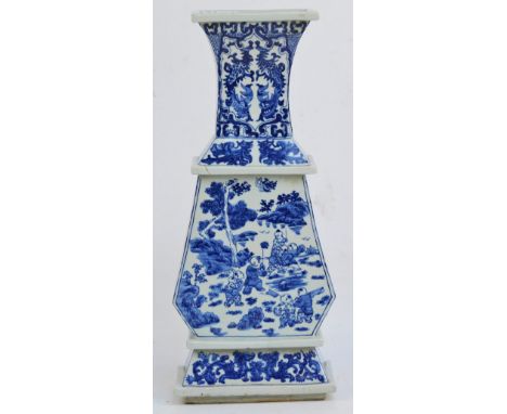 A large Chinese square baluster vase decorated in underglaze blue with garden scenes with boys playing, foliate and floral sc