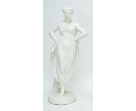 A large composite white painted garden figure of a classical maiden, height 182cm. CONDITION REPORT: Some cracks throughout, 