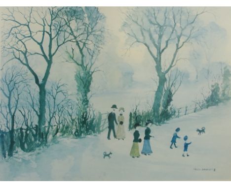 After HELEN BRADLEY (1900-1979); signed limited edition coloured print, winter scene with children, signed in pencil lower ri