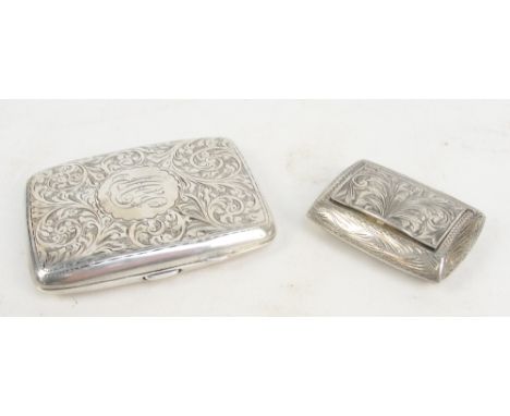 A George V hallmarked silver cigarette case decorated with foliate scrolls with circular monogrammed cartouche, Joseph Gloste