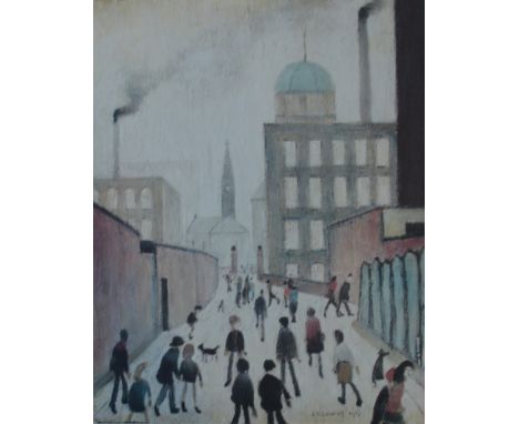 After LAURENCE STEPHEN LOWRY R.A. (1887-1976); a signed limited edition coloured print "Mrs Swindell's Picture", signed in pe