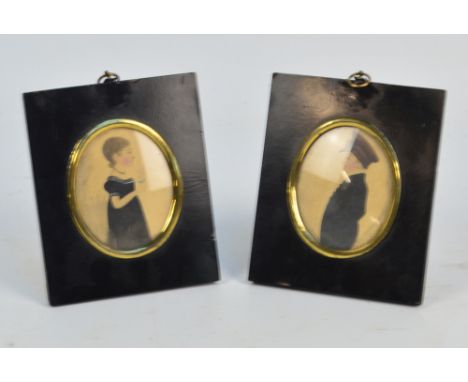 19TH CENTURY ENGLISH SCHOOL; a pair of oval portrait miniatures, young man wearing cap and young lady holding a flower, unsig