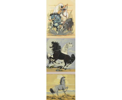 VIGIL; gouache, study of two wild horses, signed with copyright logo, 30.5 x 25cm, a limited edition print after the same art