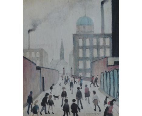 After LAURENCE STEPHEN LOWRY R.A. (1887-1976); a signed limited edition coloured print "Mrs Swindell's Picture", signed in pe