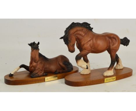 Two Beswick matt glazed figures of horses; model no.2914 "Spirit of Earth" and model no.2916 "Spirit of Peace", each on woode