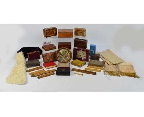 A small quantity of collectors' items including playing cards, cribbage board, rulers, textiles etc.