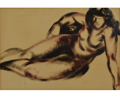 Attributed to RONALD OSSORY DUNLOP; oil sketch, female nude study, unsigned, 34.5 x 51cm, framed and glazed. (D) CONDITION RE