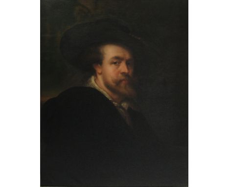 19TH CENTURY ENGLISH SCHOOL after REMBRANDT; oil on canvas, portrait study of a gent, unsigned, 86 x 64cm, bearing traces of 
