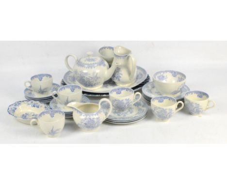 A Burleigh "Asiatic pheasant" blue and white eight setting tea service, a Keeling & Co Imari teapot, and sundry glass items, 