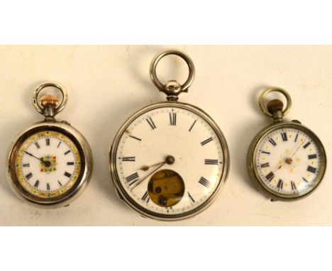 A late 19th/20th century Swiss silver cased crown wind fob watch, the enamel floral gilt heightened decorated dial set with R