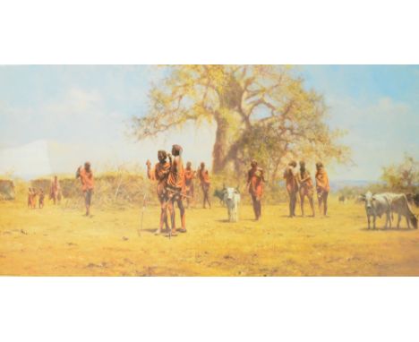 After DAVID SHEPHERD (born 1931); a signed limited edition coloured print "The Masai", signed in pencil, bearing blind stamp 