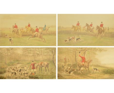 After E.A.S. DOUGLAS; a set of four hunting prints "The First Flight", "At High Pressure", "A View Halloo" and "Killed in Cov