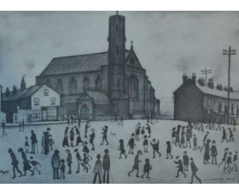 After LAURENCE STEPHEN LOWRY R.A. (1887-1976); a signed limited edition black and white print "St. Mary's, Beswick", signed i