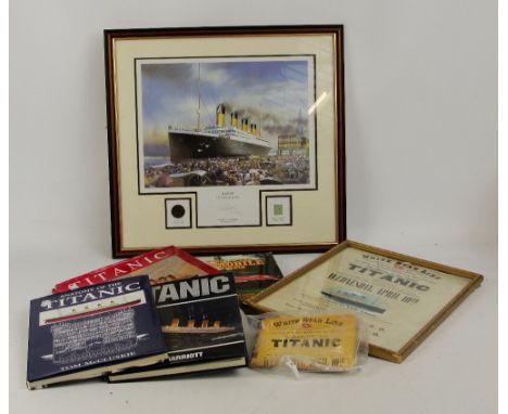 A quantity of Titanic ephemera and books including after Timothy O'Brien; a signed limited edition coloured print "The Ship o