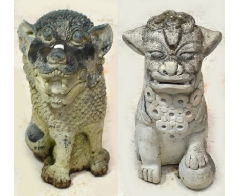 A composite garden model of a Chinese dog, height 52cm, and a further similar example, height 48cm (2).