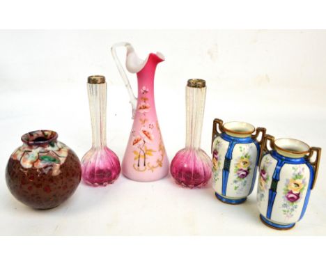 A small group of ceramics and glass, comprising a Royal Doulton "Yantai vase" (2nd edition), height 12cm, a pair of twin hand