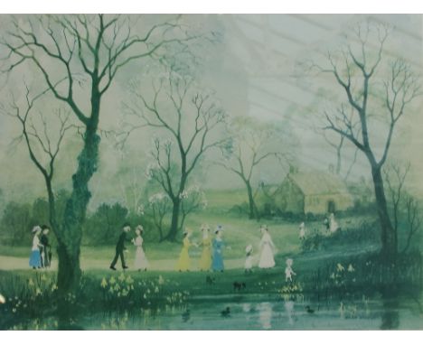 After HELEN BRADLEY (1900-1979); a signed limited edition coloured print "Going Through The Enchanted Garden", signed in penc