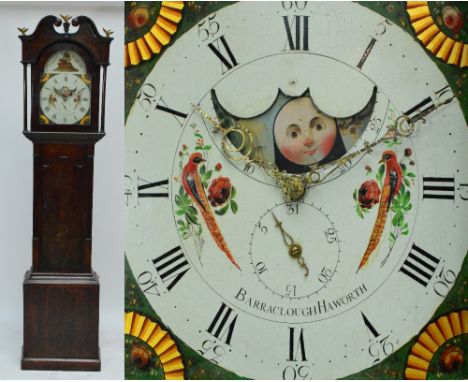 A mid 19th century mahogany longcase clock, the hood with broken swan neck pediment above arched painted dial set with 30 hou